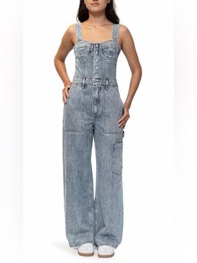 Steve Madden Medium Blue Denim Wide-Leg Jumpsuit